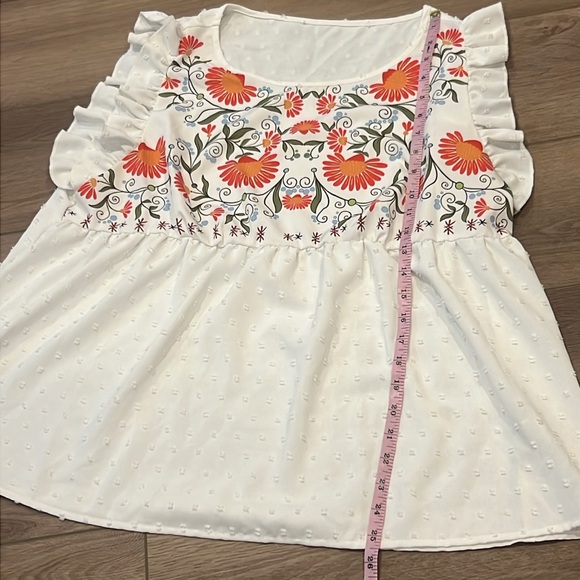 SHEIN Joress Curve Floral Embroidered Ruffled Sleeveless Top Swiss Dot Size 0XL - Picture 5 of 11